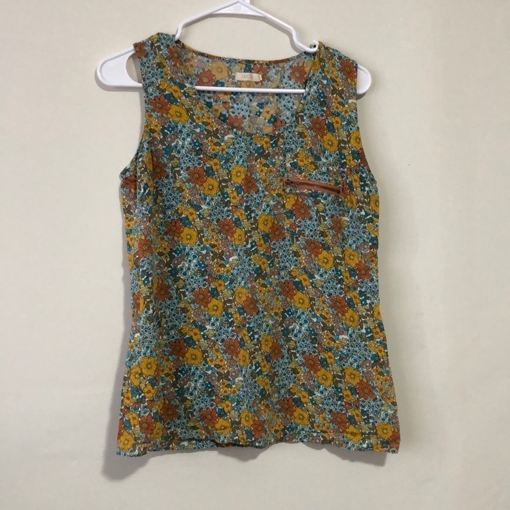Tulle retro print tank top with florals size large